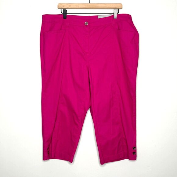 JM Collection Womens Capri Pants 18W Pink Comfort Stretch Tummy Control Barbie - Picture 1 of 13